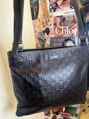 Gucci Black Embossed GG Leather Shoulder Bag